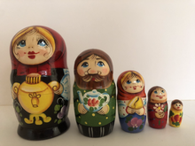 Load image into Gallery viewer, Village girl with Russian kettle nesting doll