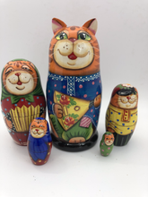 Load image into Gallery viewer, Cat With Balalaika 5 pc  Nesting Doll
