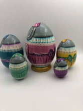 Load image into Gallery viewer, Easter Bunny Eggs 5 pc Nesting Doll